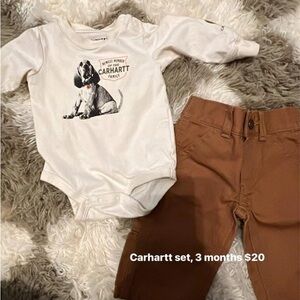 Carhartt Cream Onesie and Brown Pants Set